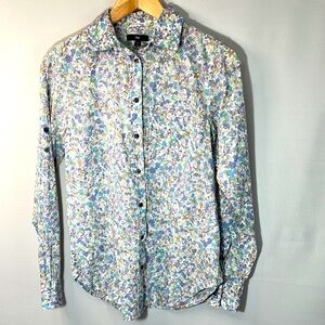 Gap Womens Size XS Floral Boyfriend Shirt Blouse Top Roll Up Tap Sleeves Flowers